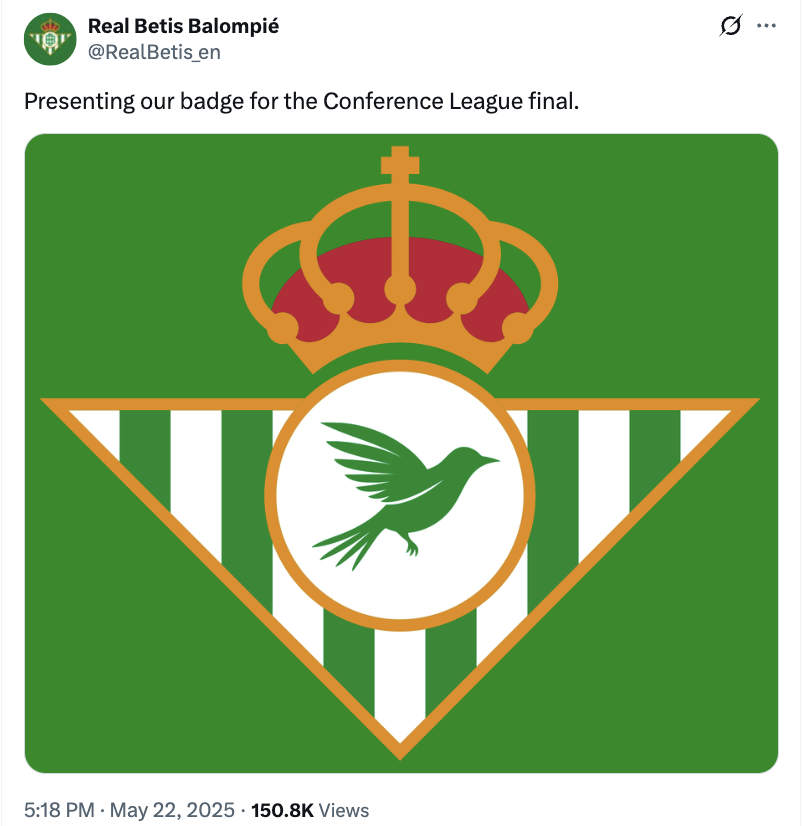 加入玄学!贝蒂斯官方:欧协联决赛我们将会使用以下队徽