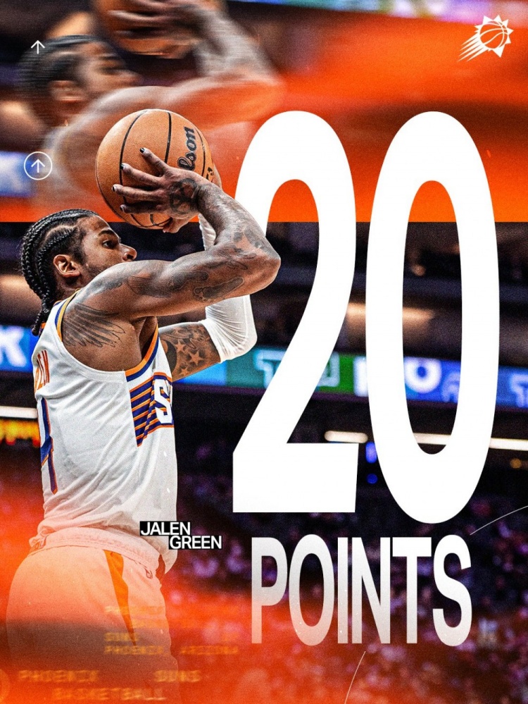 BetVictor伟德-得分全队最高！太阳官推发布杰伦·格林本场20分数据海报